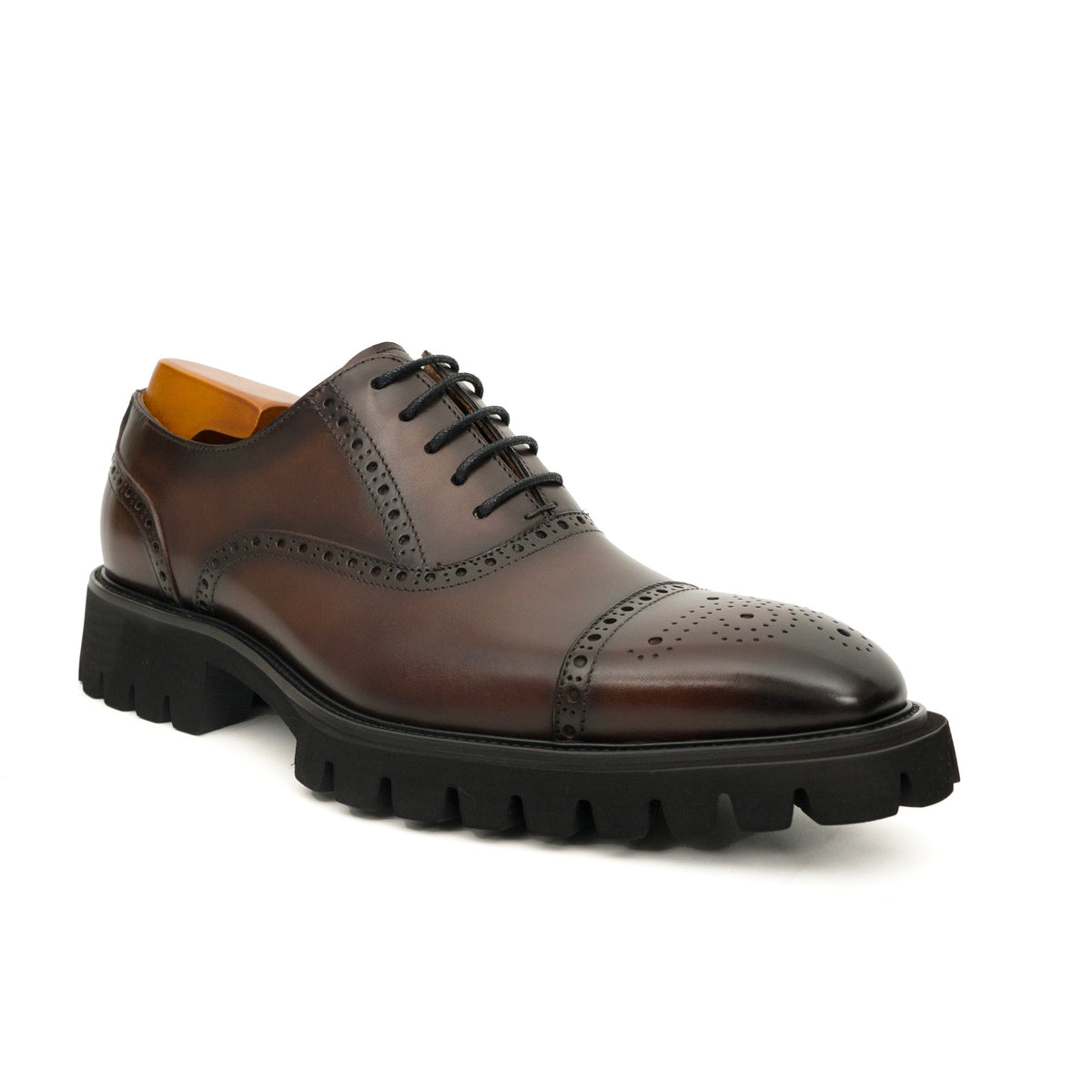 Dark Brown Wingtip Cow Leather Oxford Shoes