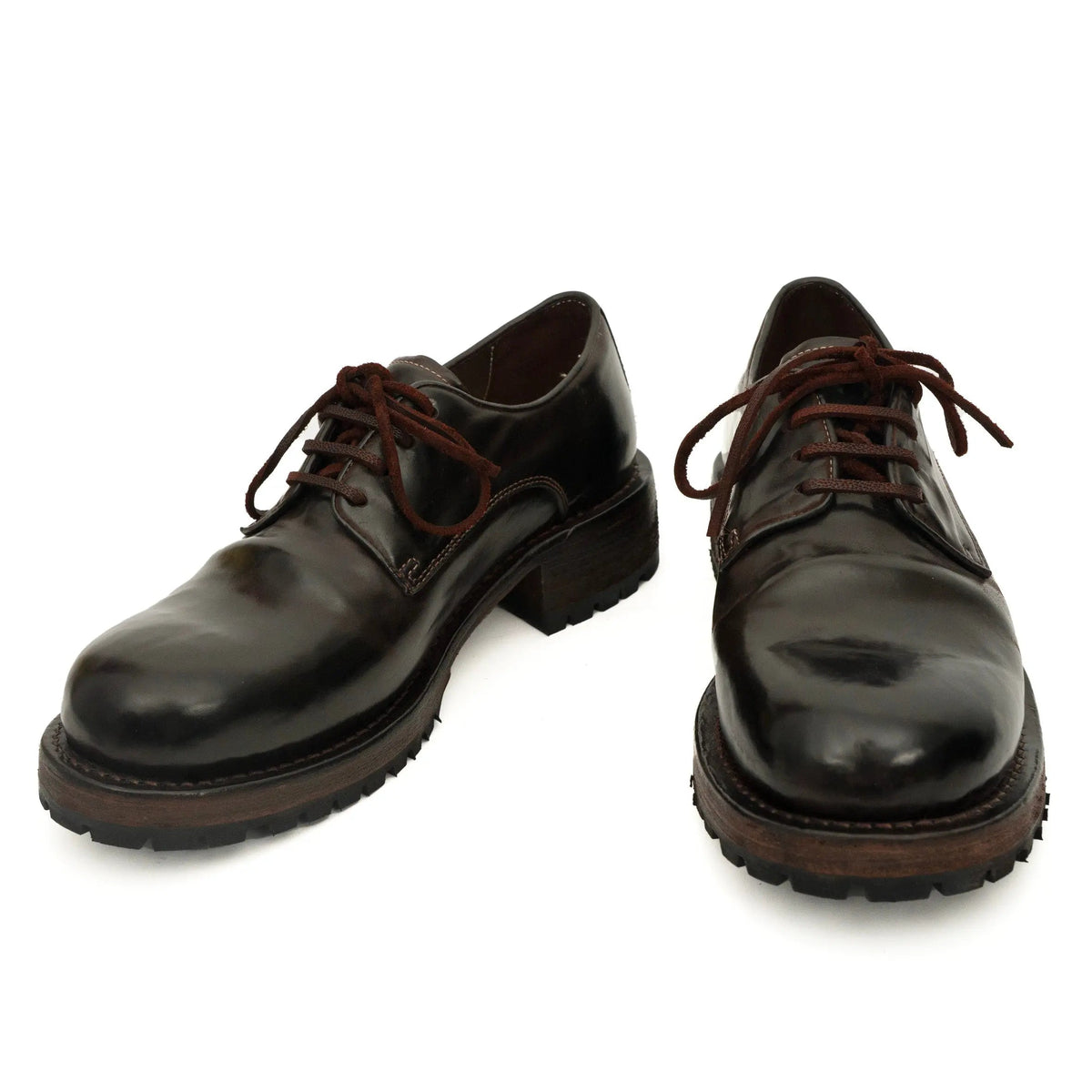 Dark Brown Plain-Toe Horse Butt Leather Derby Shoes