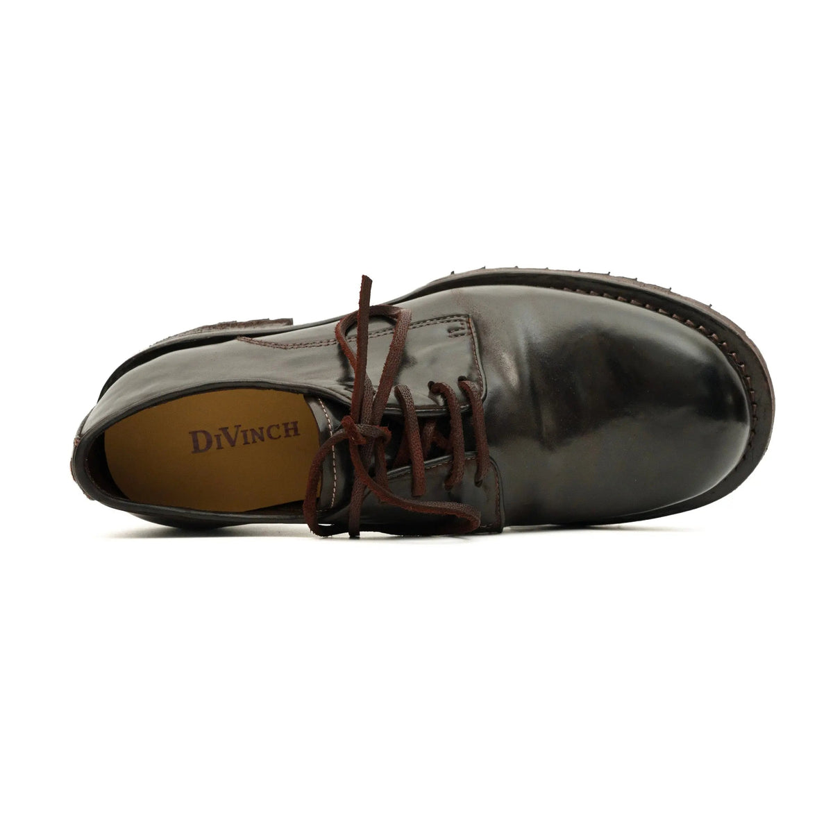 Dark Brown Plain-Toe Horse Butt Leather Derby Shoes