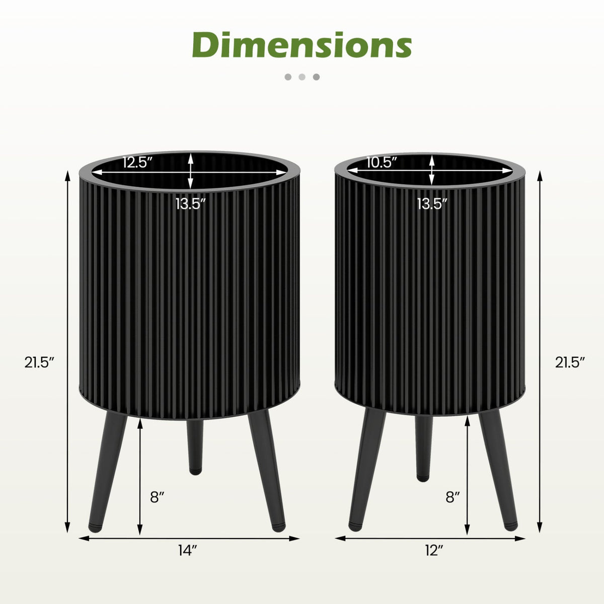 Fluted Metal Planter Pots with Stand Set of 2