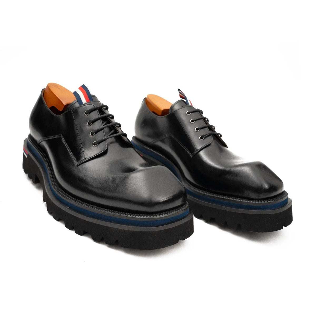 Black Square-Toe Cow Leather Derby Shoes