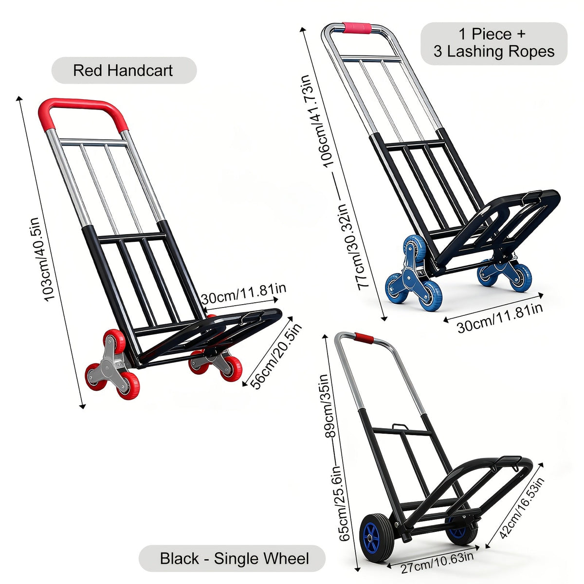 Heavy Duty Folding Hand Truck Stair Climbing Cart Portable Dolly Adjustable Handle
