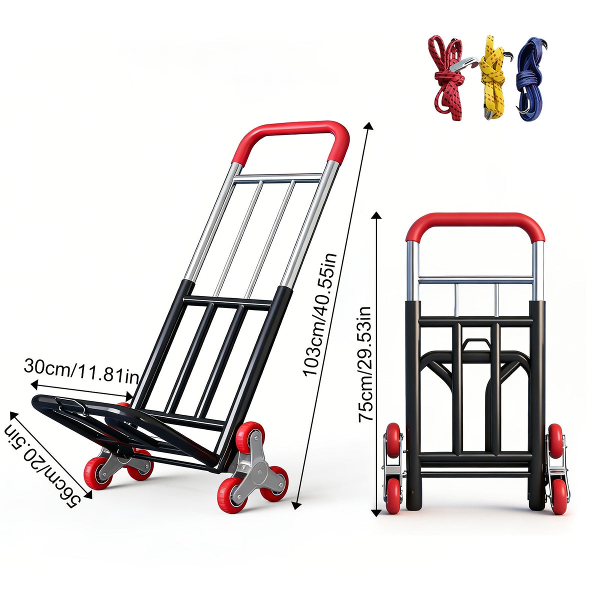 Heavy Duty Folding Hand Truck Stair Climbing Cart Portable Dolly Adjustable Handle