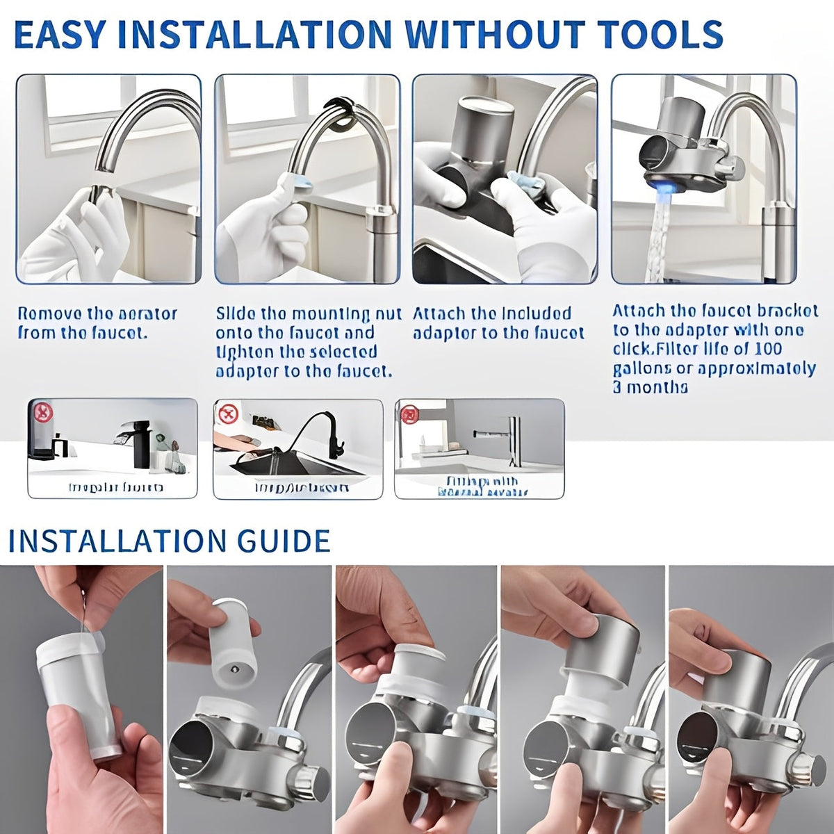 Faucet Mount Water Filter 264 Gallon Tap Filtration System w/ Temperature Display