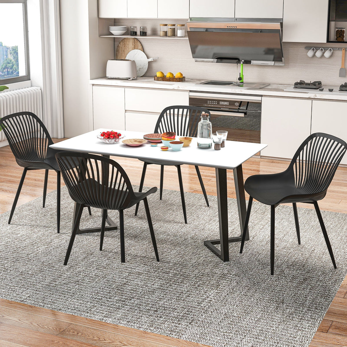 Modern Kitchen Chairs with Metal Legs Cutout Backrest Curved Seat for Dining Room Home Office-Black