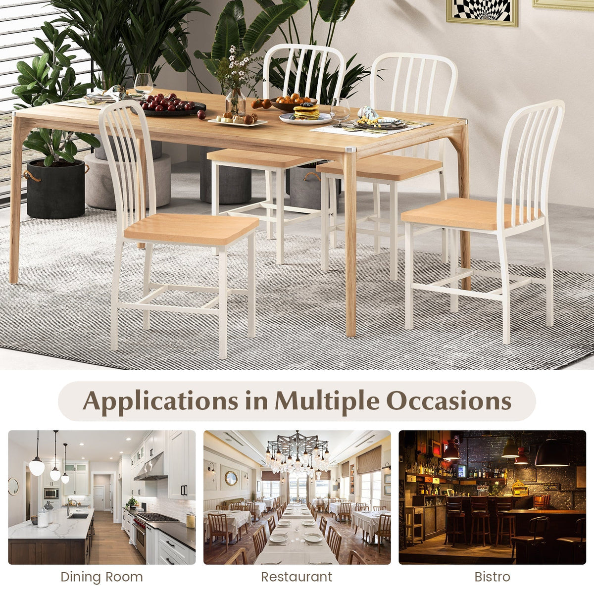 Armless Spindle Back Dining Chair Set of 2 with Ergonomic Seat