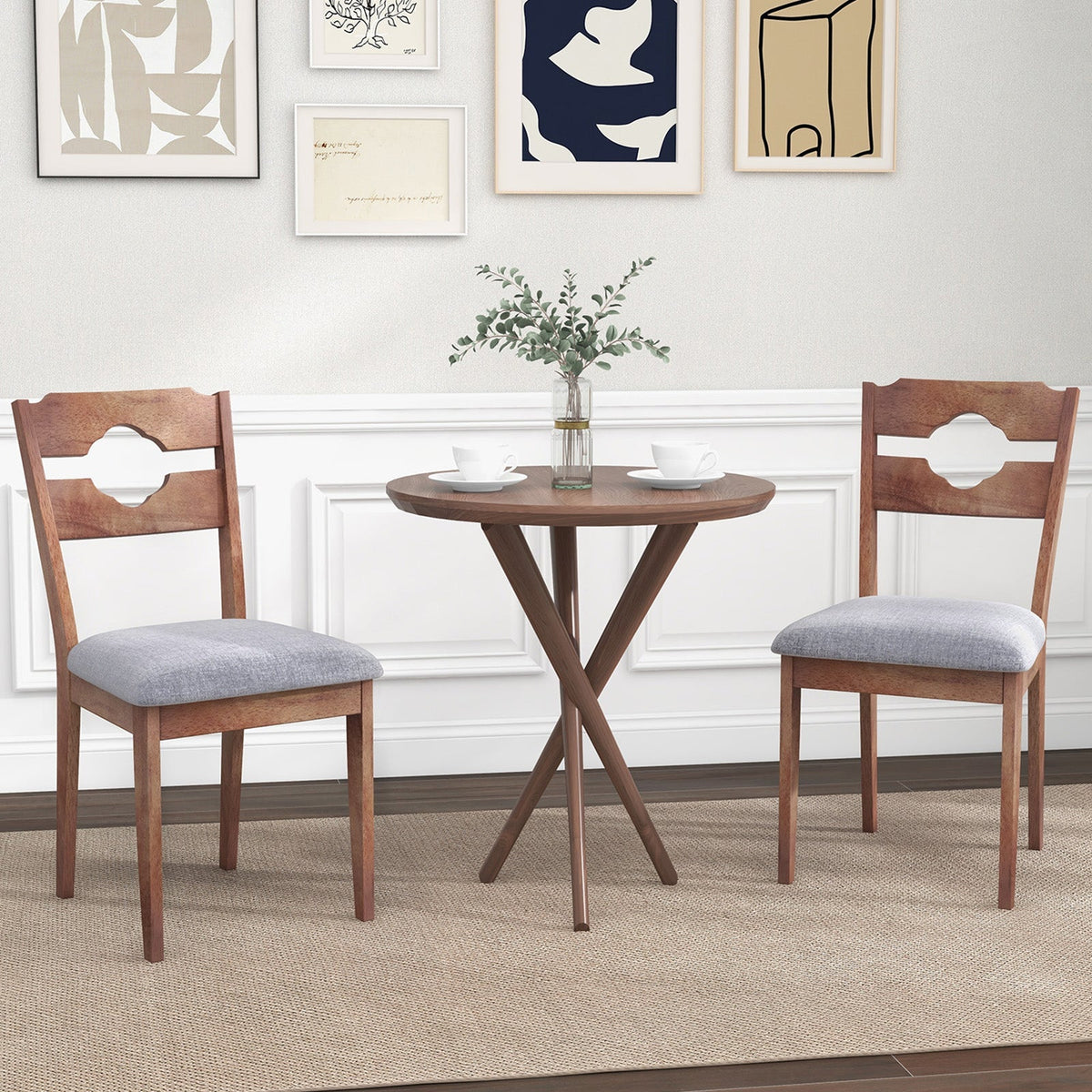 Juego de 2 sillas de comedor de cocina tapizadas en tela con asiento acolchado y respaldo alto - Gris