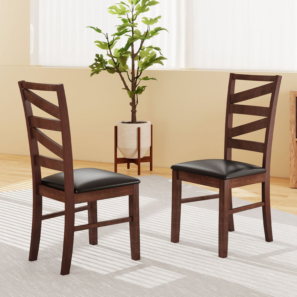 Dining Chairs Set of 2 Kitchen Side Chairs with Rubber Wood Legs-Walnut