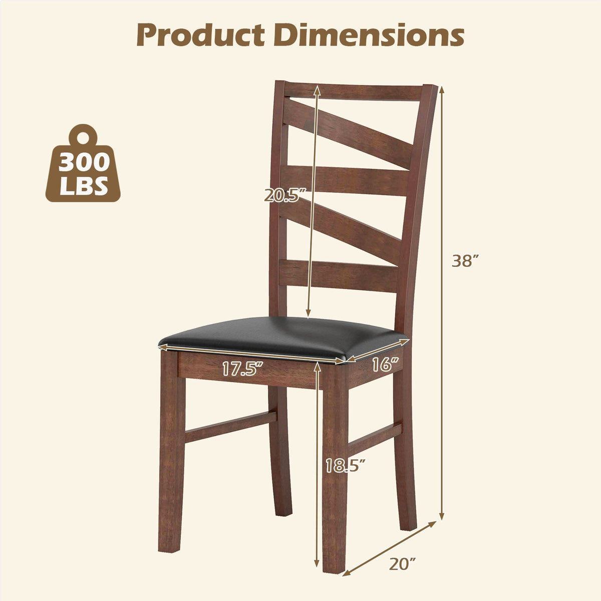 Dining Chairs Set of 2 Kitchen Side Chairs with Rubber Wood Legs-Walnut