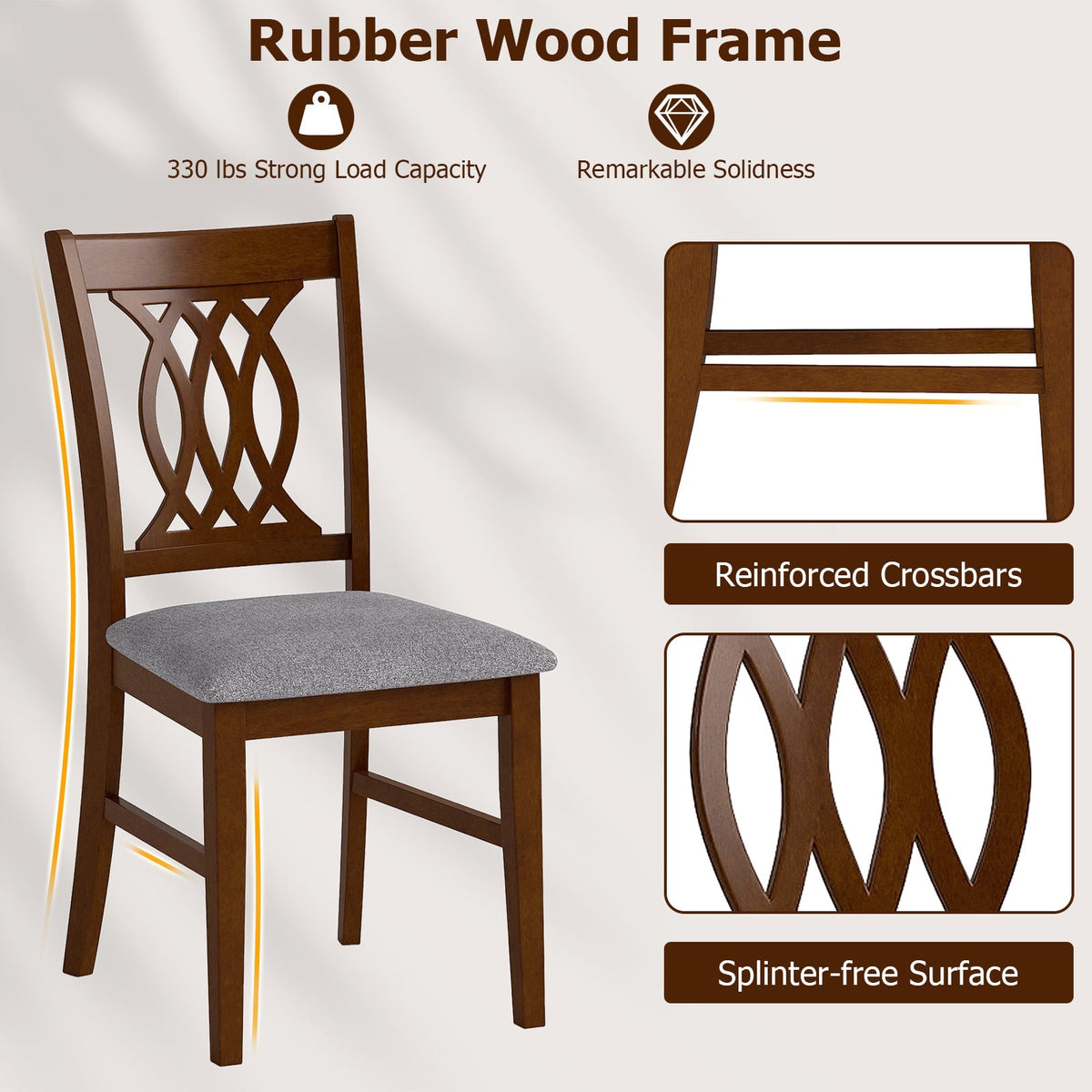 Dining Chairs Set of 2 Dining Room Chairs with Padded Seat for Kitchen Living Room-Walnut