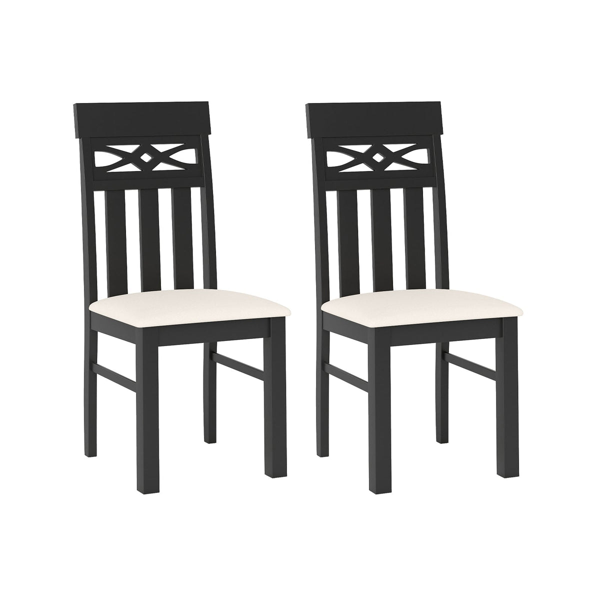Dining Chairs Set of 2 High Back Dining Room Chairs with Padded Seat and Rubber Wood Frame-Black