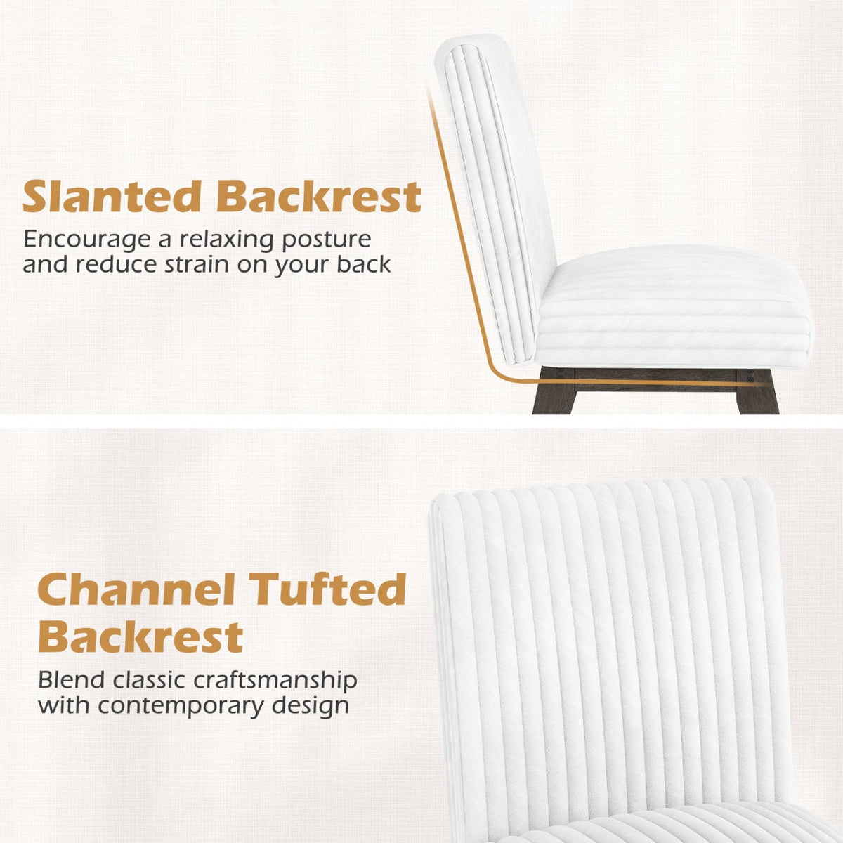 Dining Chairs Set of 4 Fabric Upholstered Kitchen Chairs with Padded Seat and Rubber Wood Legs-White+Gray