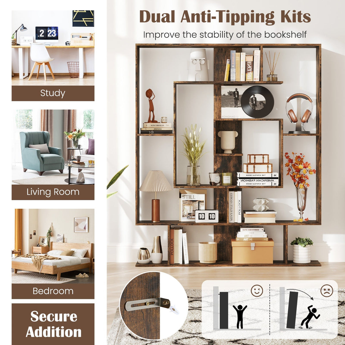 7-Tier Bookshelf Open Display Shelf Rack for Home Office