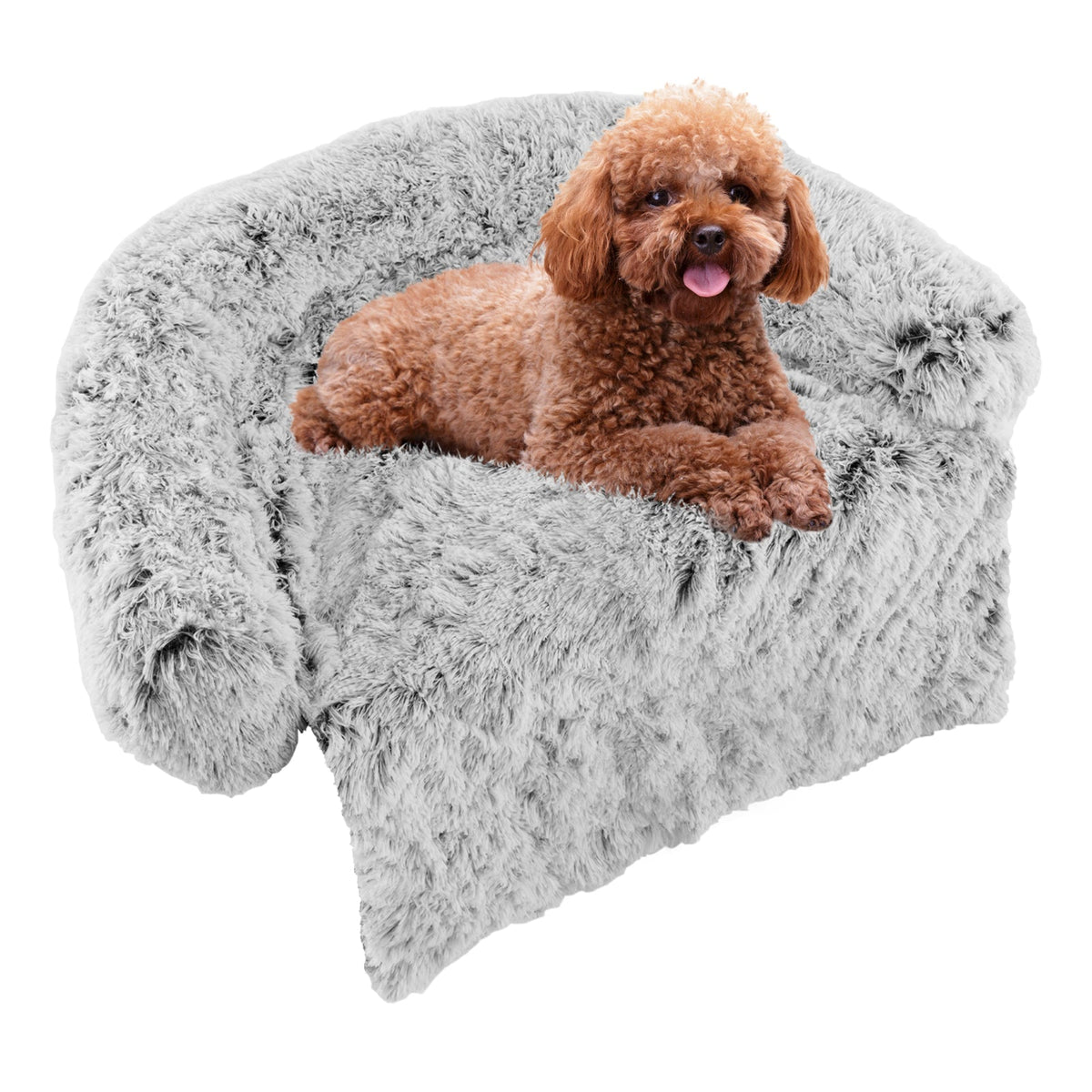 Gray Plush Calming Dog Couch Bed with Anti-Slip Bottom