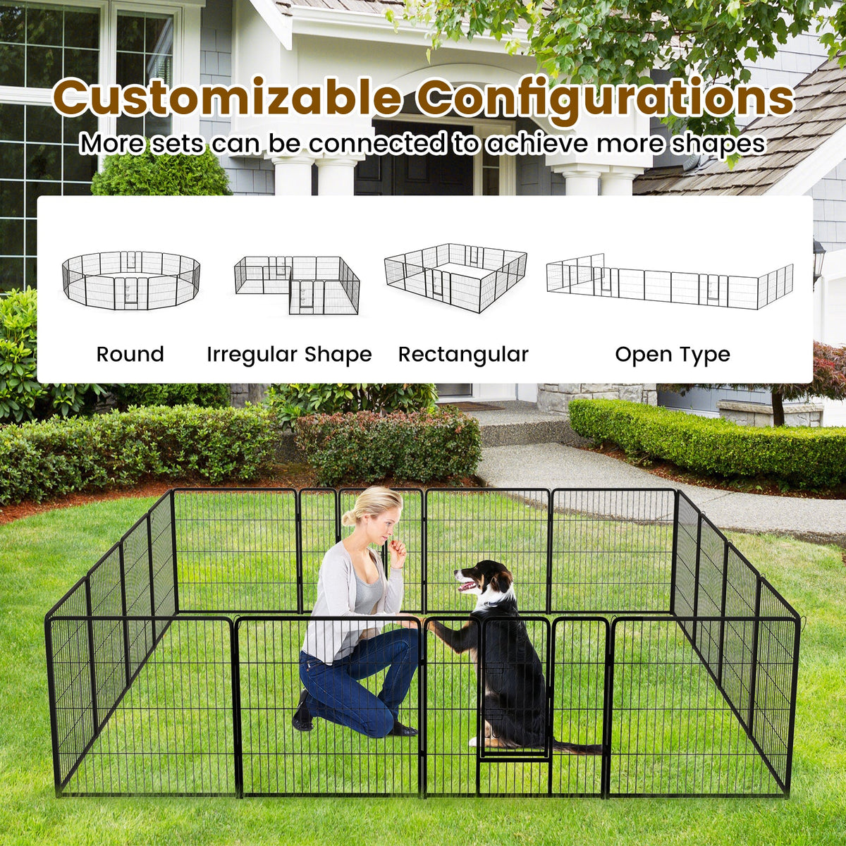 16 Panel 24/32/40 Inches Height Dog Playpen with Lock and Large Door-32 inches