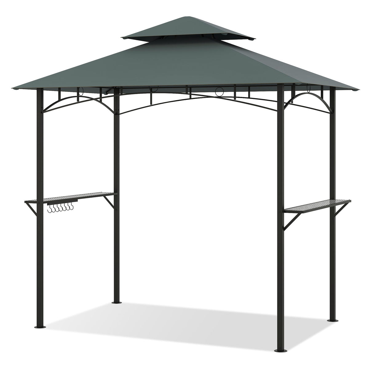 Outdoor Double-Tiered Grill Gazebo Canopy with 2 Shelves and 7 Hooks