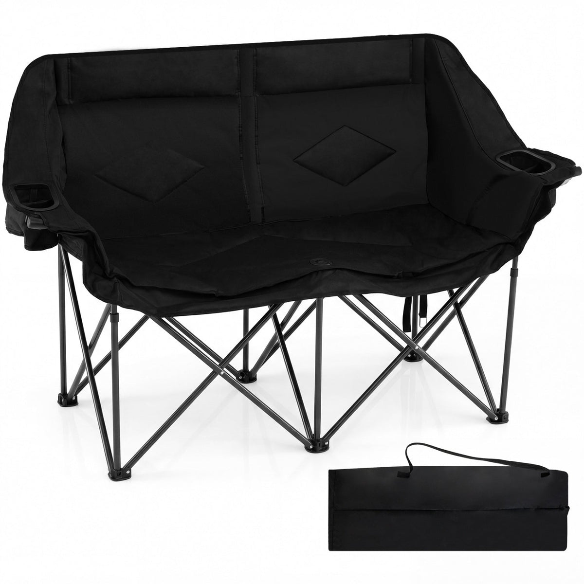 Silla de camping doble con portavasos, soportes para copas y bolsillos de malla