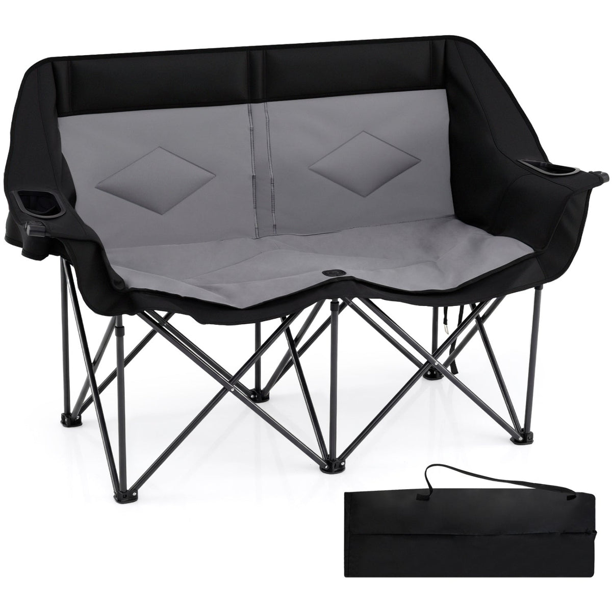Silla de camping doble con portavasos, soportes para copas y bolsillos de malla