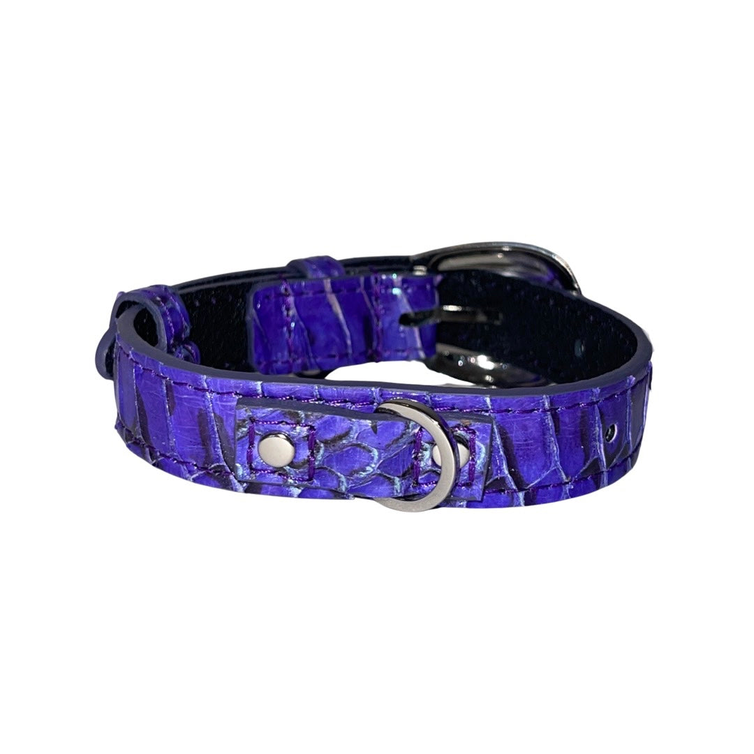 XS/S 7”-14”  Iridescent Purple/Silver Custom Snake Collar/Custom Silver Oval Italian Hardware