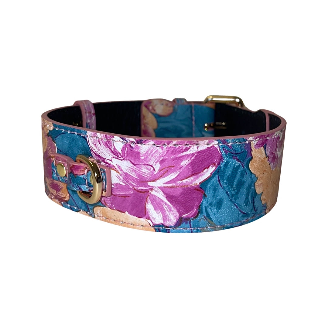 Floral Print Italian Leather Classic Collar