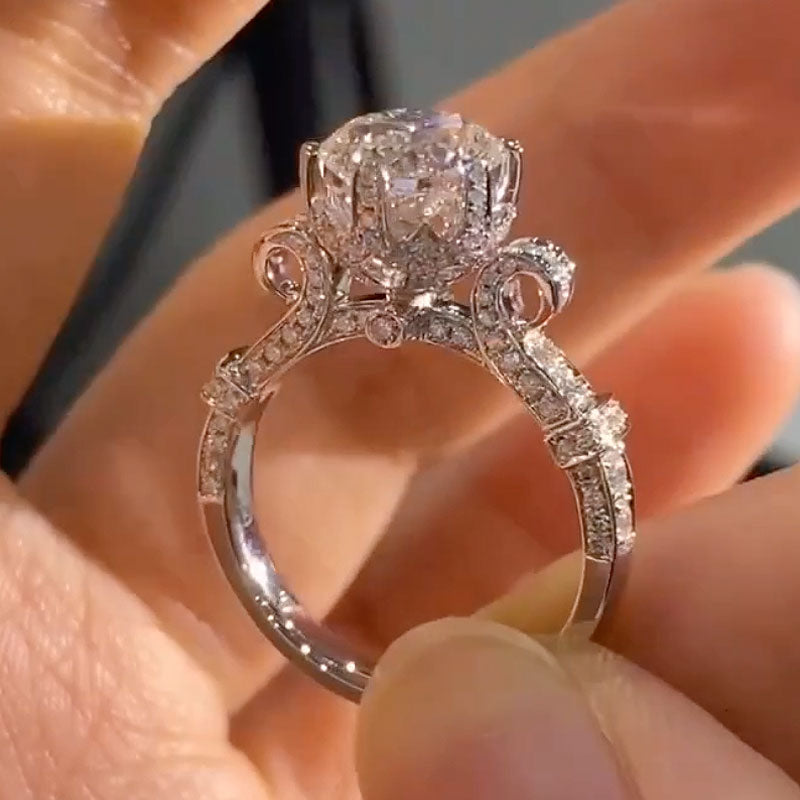 Rodiffy Moissanite 2.0Ct Round Cut Twist White Gold Promise Bridal Ring