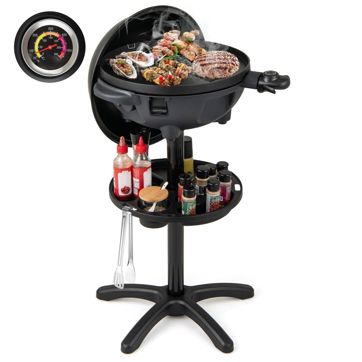 Electric BBQ Grill 1200W Indoor Outdoor Grill with 2-Zone Non-Stick Grilling Plate