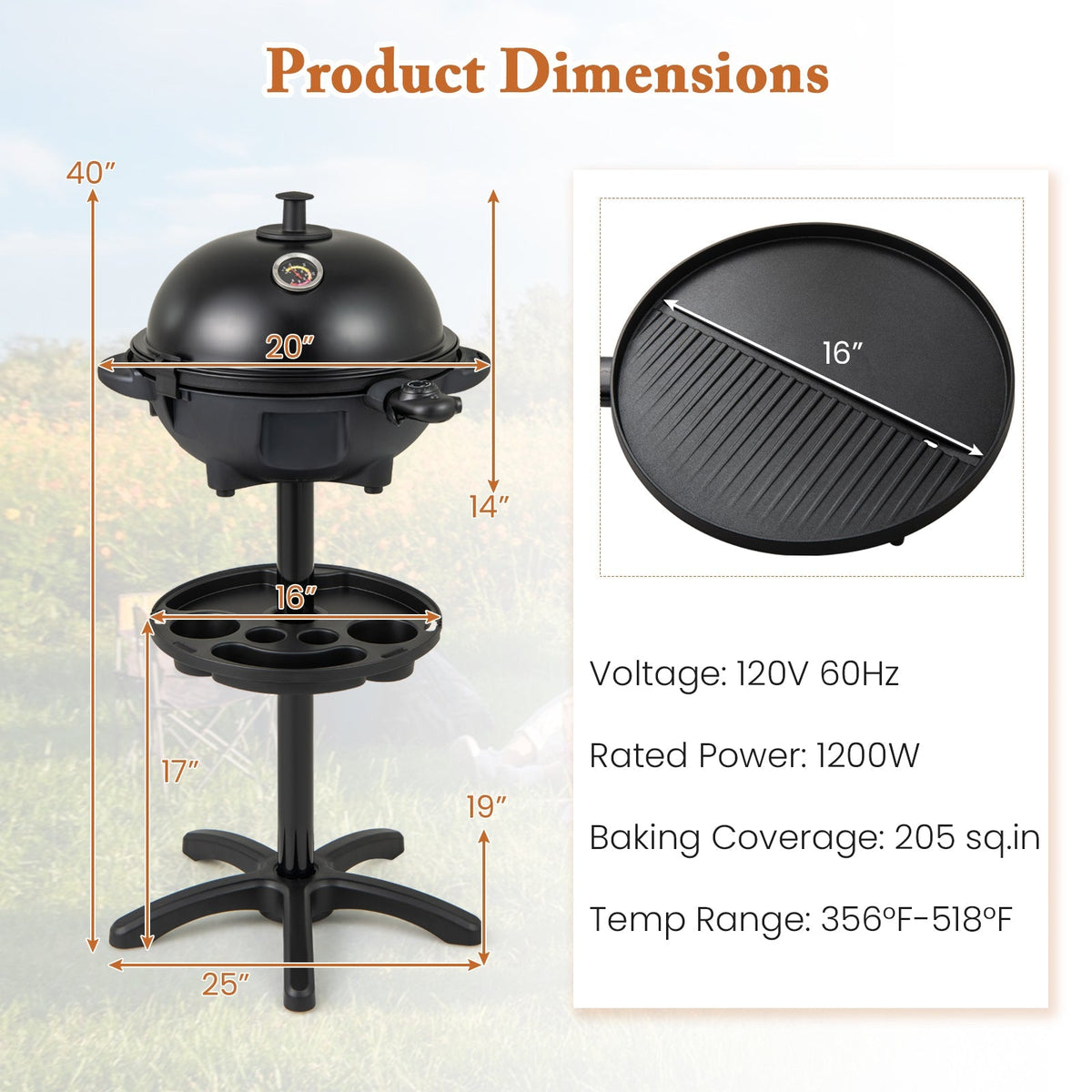 Electric BBQ Grill 1200W Indoor Outdoor Grill with 2-Zone Non-Stick Grilling Plate