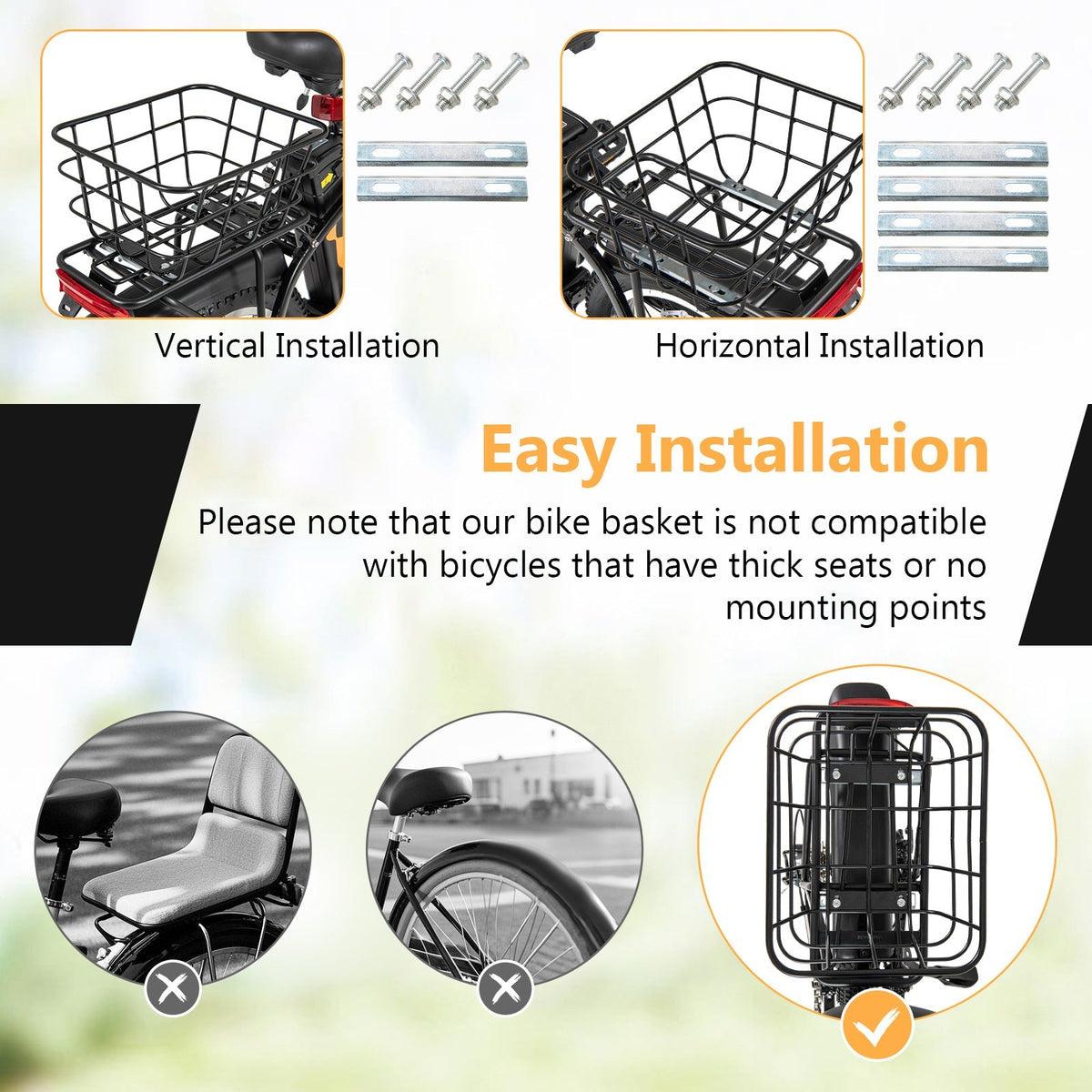 Electric Bike Rear Basket Heavy Duty Metal Rear Bike Basket