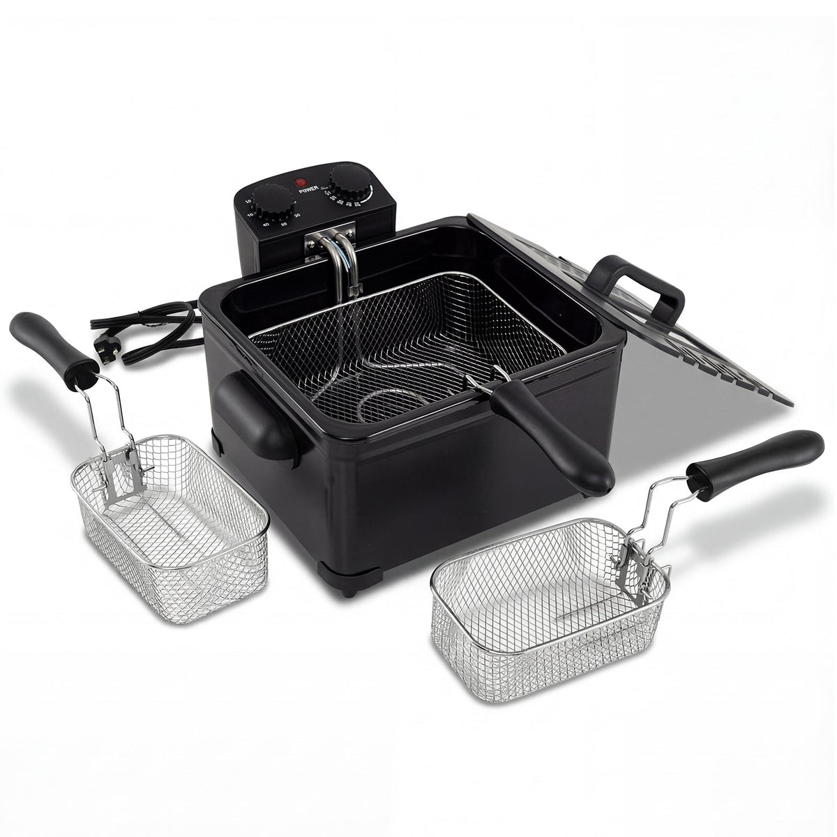 Electric Deep Fryer 5.3QT/21-Cup Stainless Steel 1700W with Triple Basket