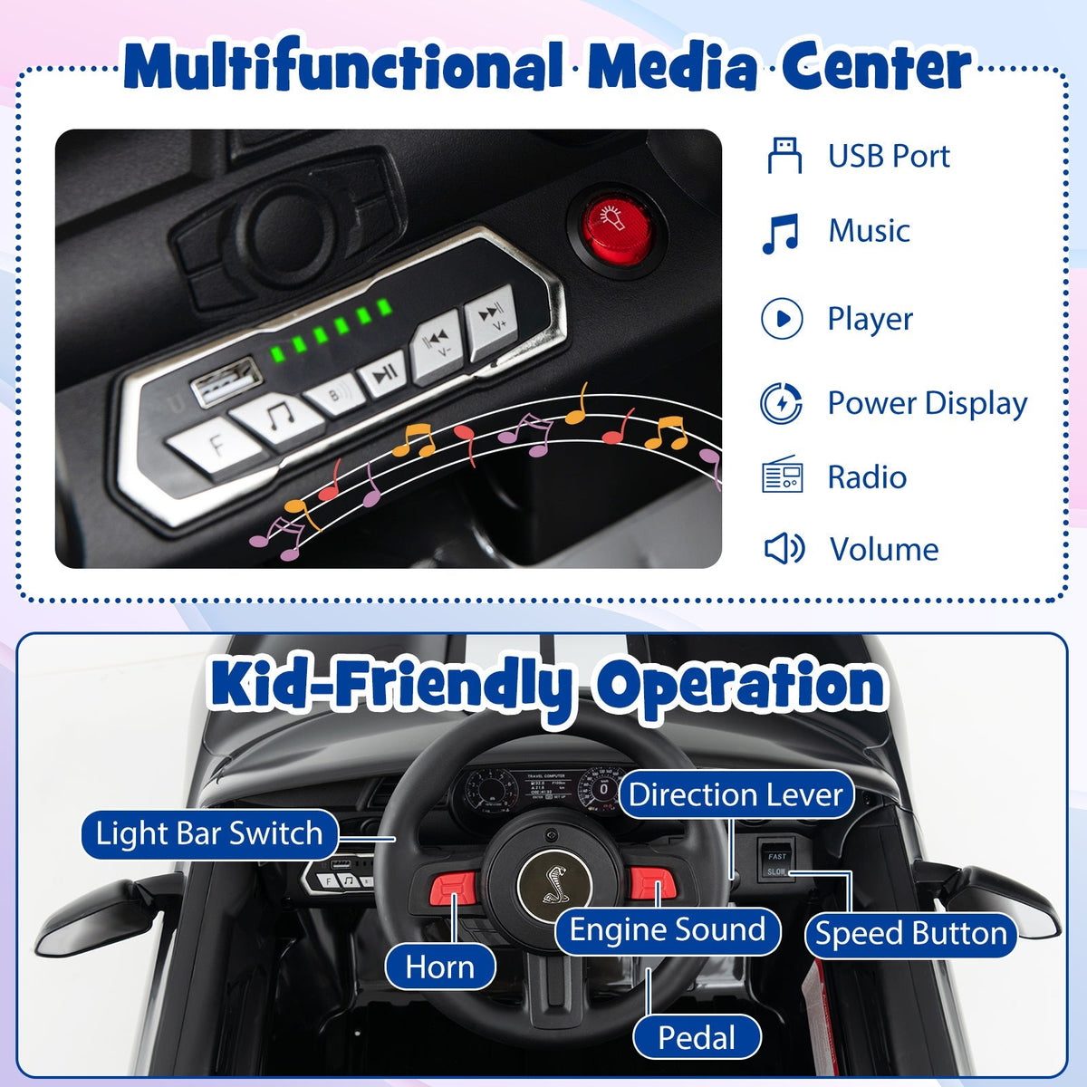 12V Licensed Ford Mustang Shelby GT500 Kids Ride on Car with Remote Control for Kids Aged 3-8