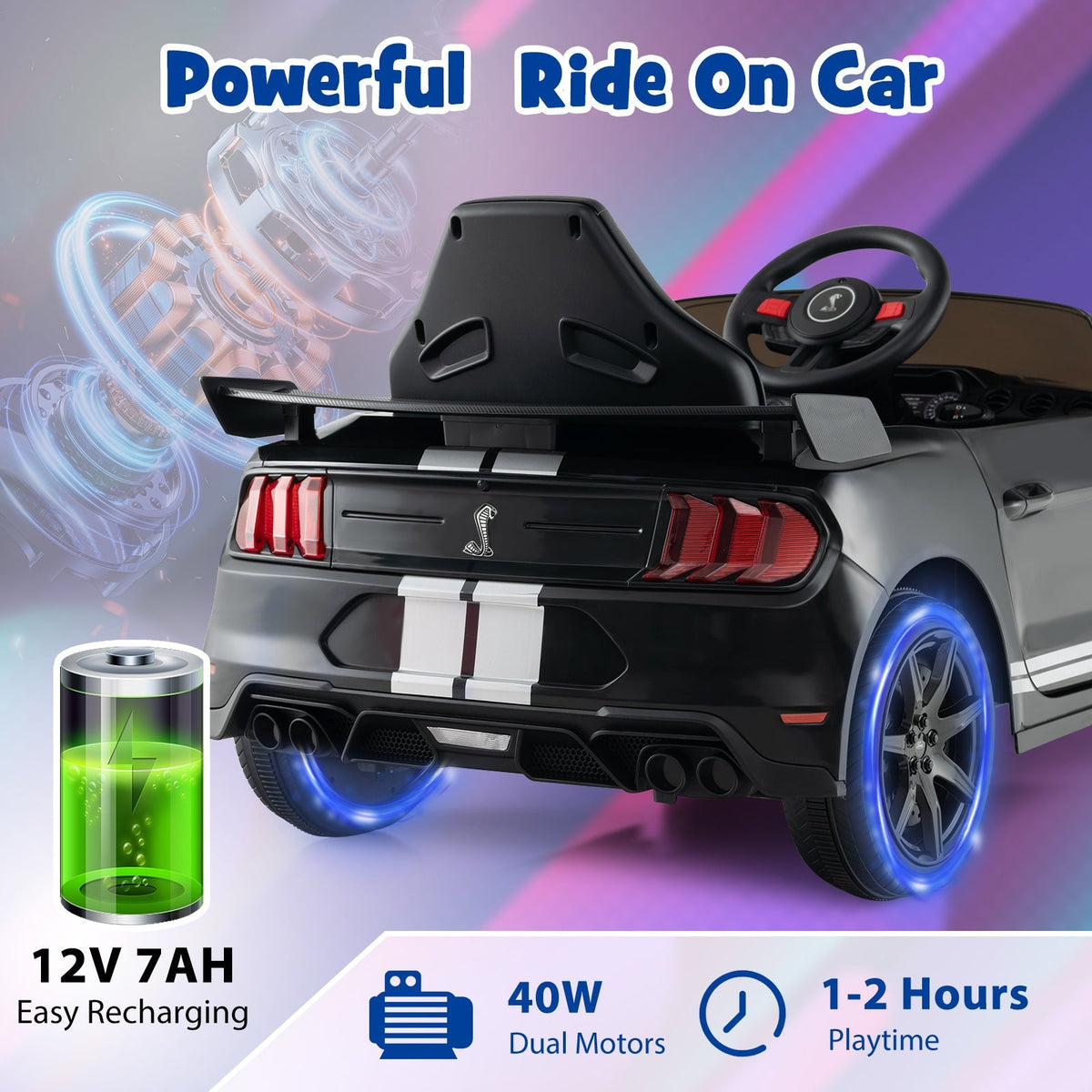 12V Licensed Ford Mustang Shelby GT500 Kids Ride on Car with Remote Control for Kids Aged 3-8