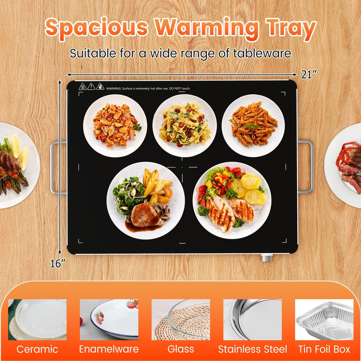 Electric Warming Food Warmer with Adjustable Temperature Control and Overheat Protection