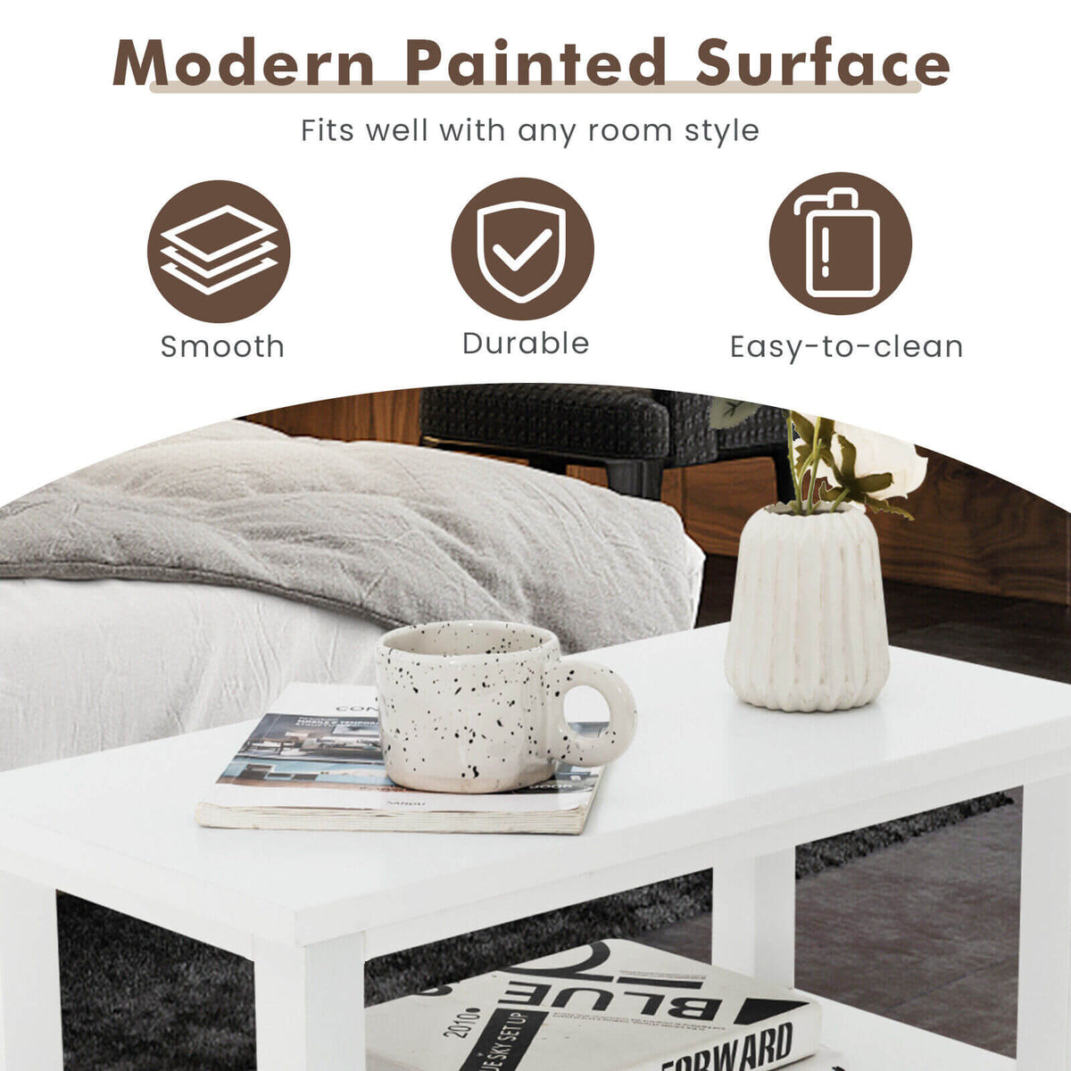 End Table Wooden with 2 Drawers and Shelf Bedside Table