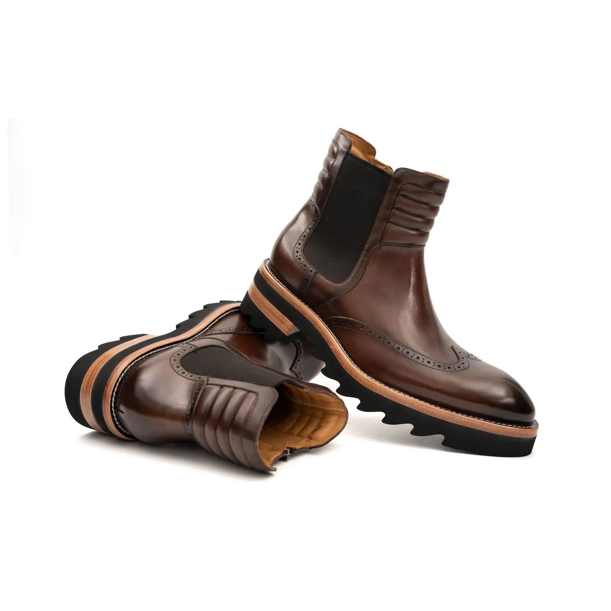 Dark Brown Wingtip Cow Leather Chelsea Boots