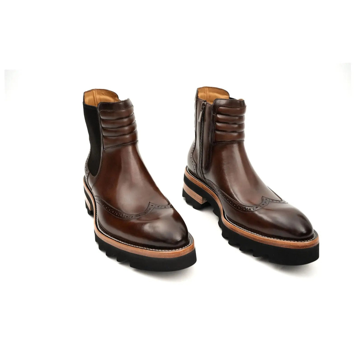 Dark Brown Wingtip Cow Leather Chelsea Boots