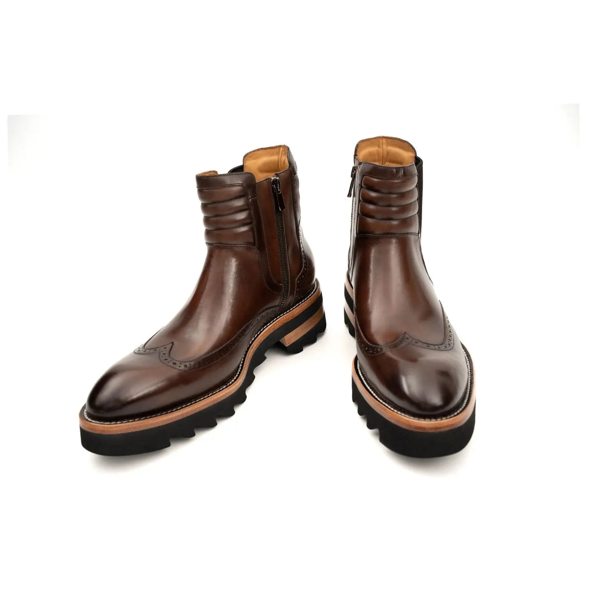 Dark Brown Wingtip Cow Leather Chelsea Boots