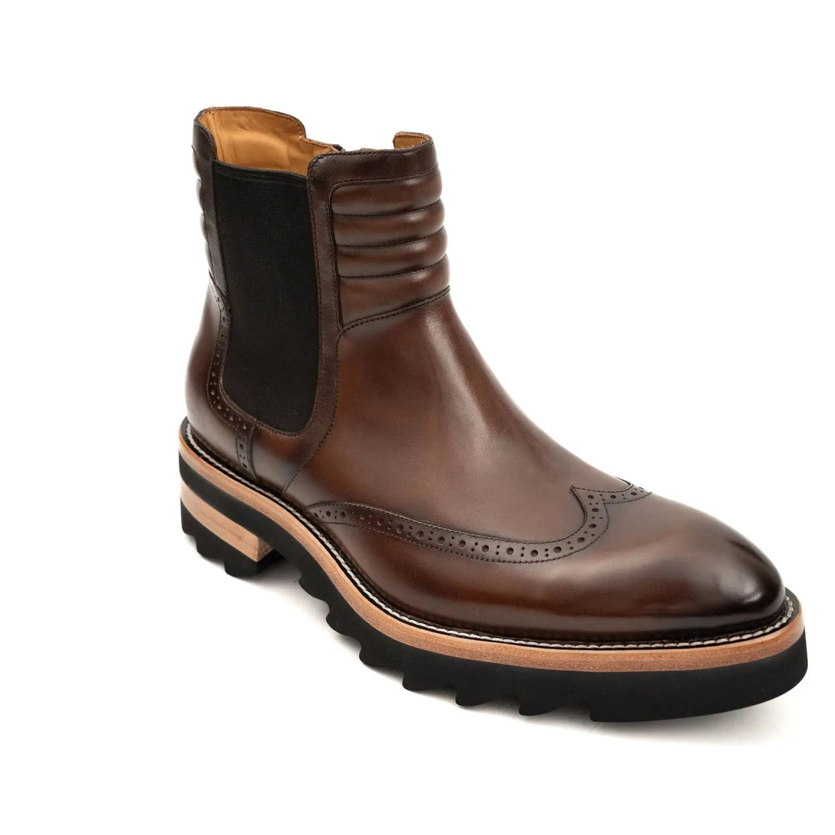 Dark Brown Wingtip Cow Leather Chelsea Boots