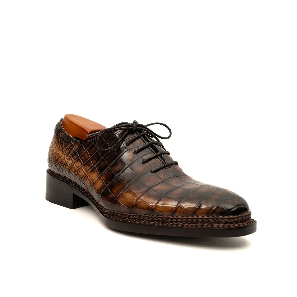 Brown Crocodile Leather Oxford Shoes
