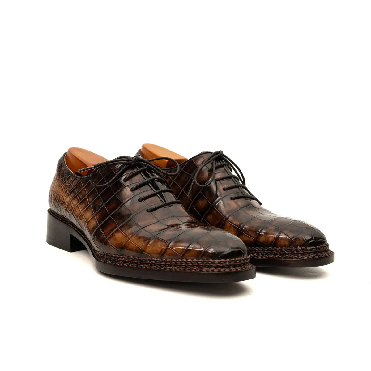 Brown Crocodile Leather Oxford Shoes