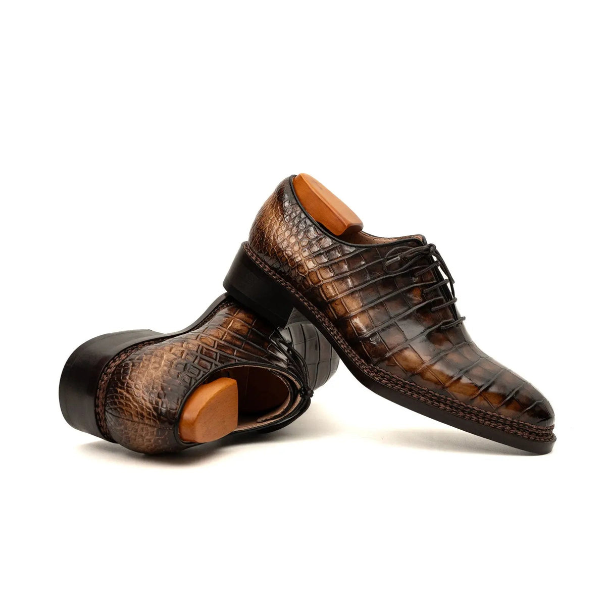 Brown Crocodile Leather Oxford Shoes