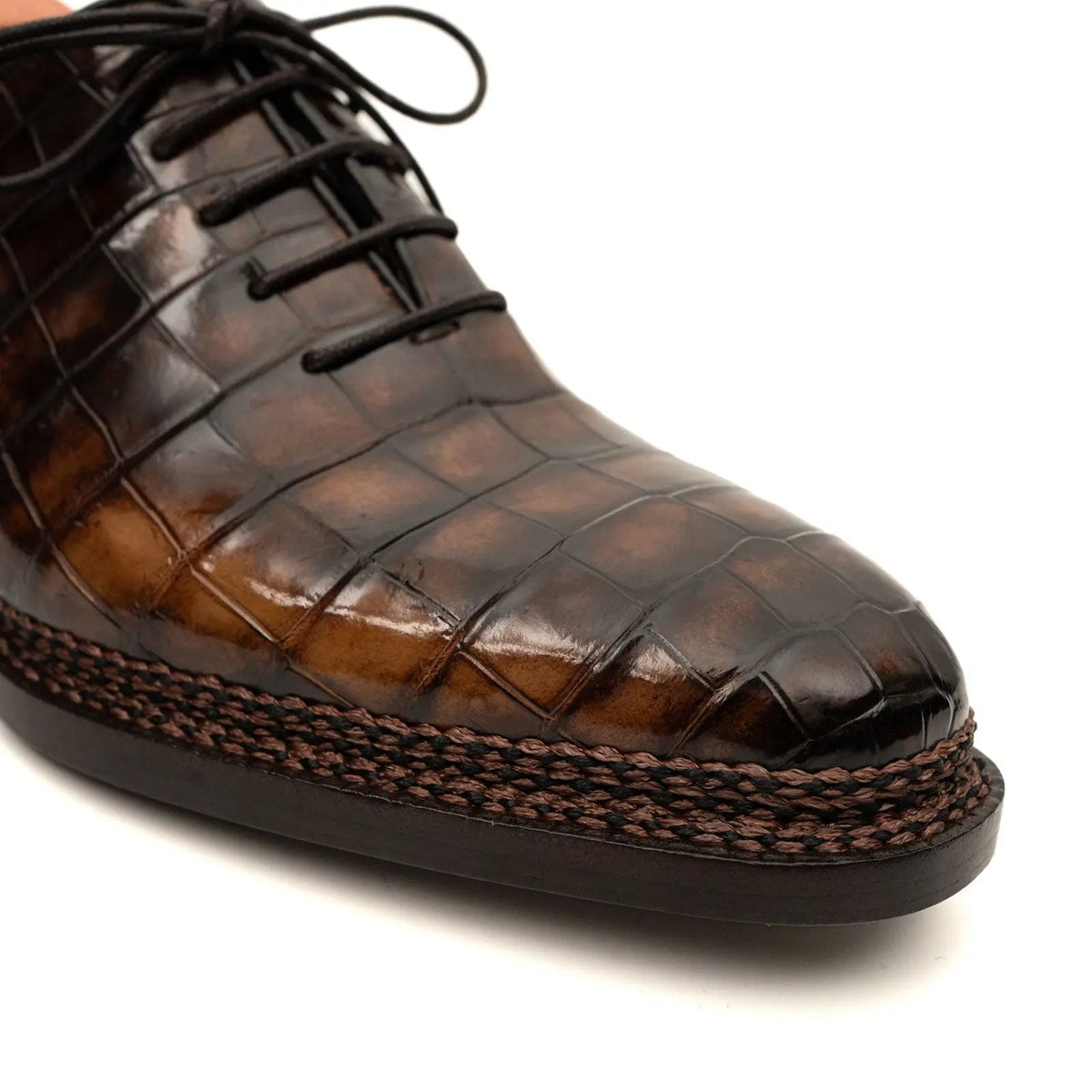 Brown Crocodile Leather Oxford Shoes