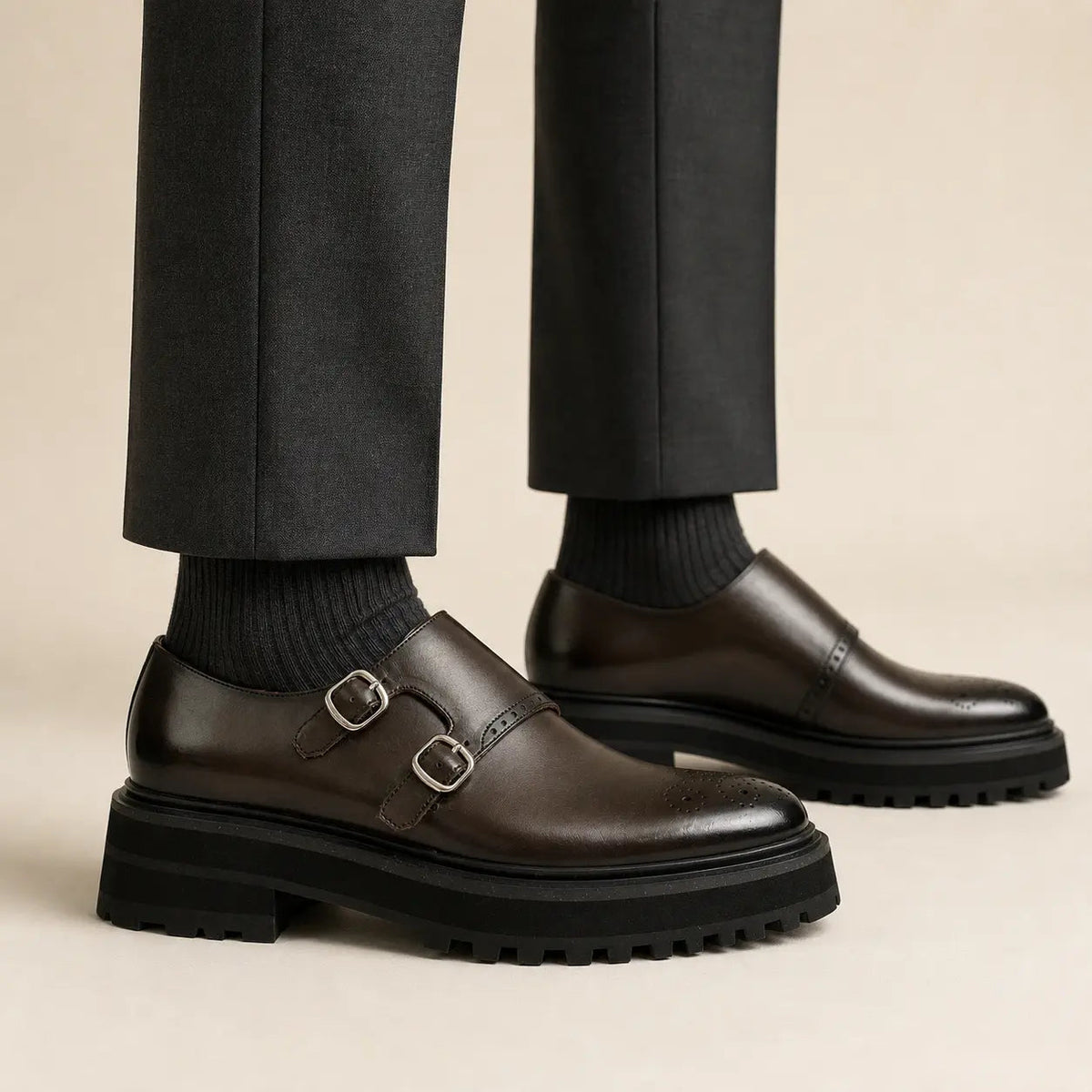 Dark Brown Cow Leather Monk Shoes