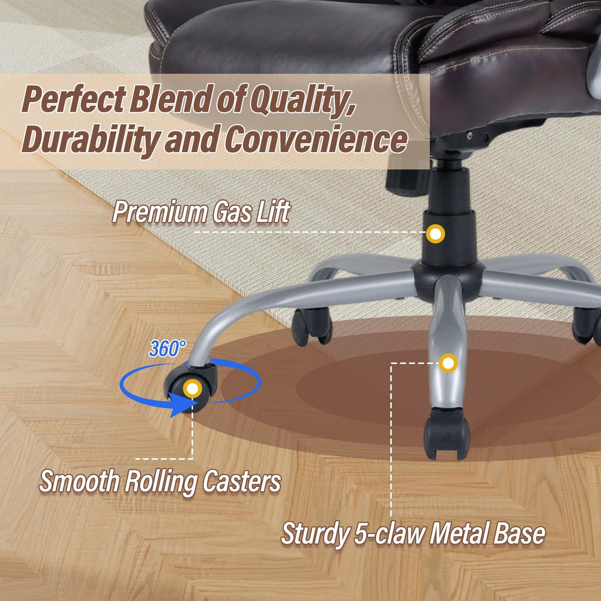 Executive Office Chair Leather Ergonomic Computer Desk Chair with Padded Seat and Armrests