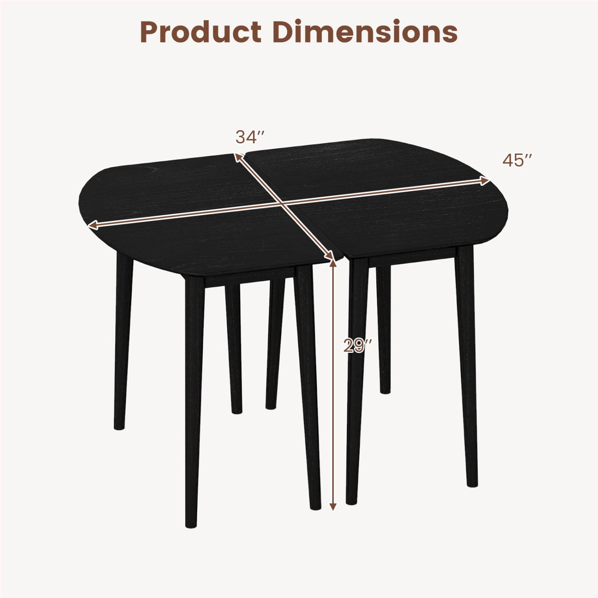Extendable Oval Dining Table Set with 2 Half-Round Tables for 4-6 People