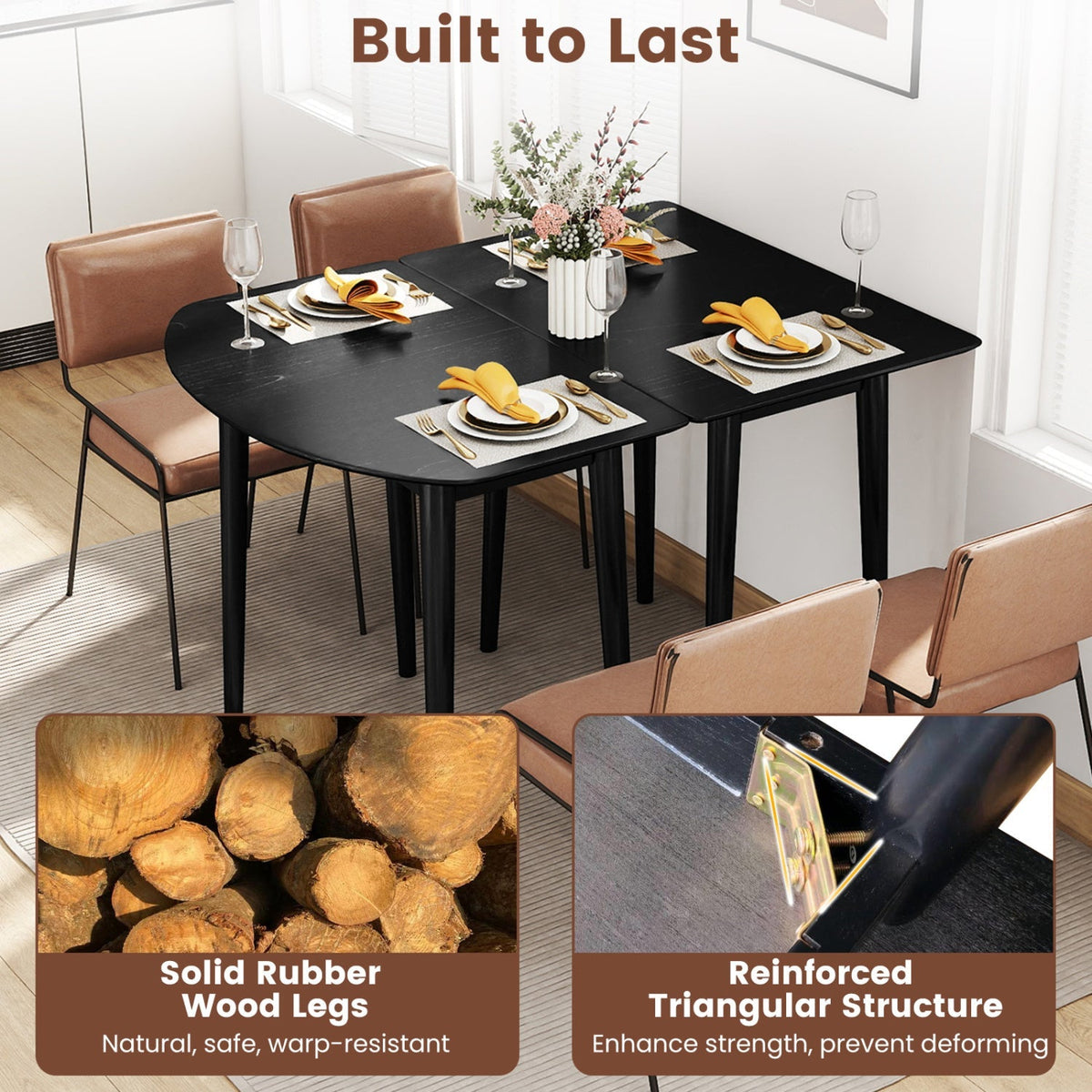 Extendable Oval Dining Table Set with 2 Half-Round Tables for 4-6 People