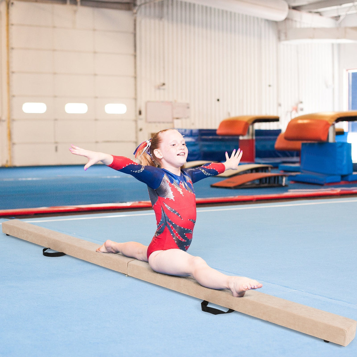7 Feet Folding Portable Floor Balance Beam with Handles for Gymnasts