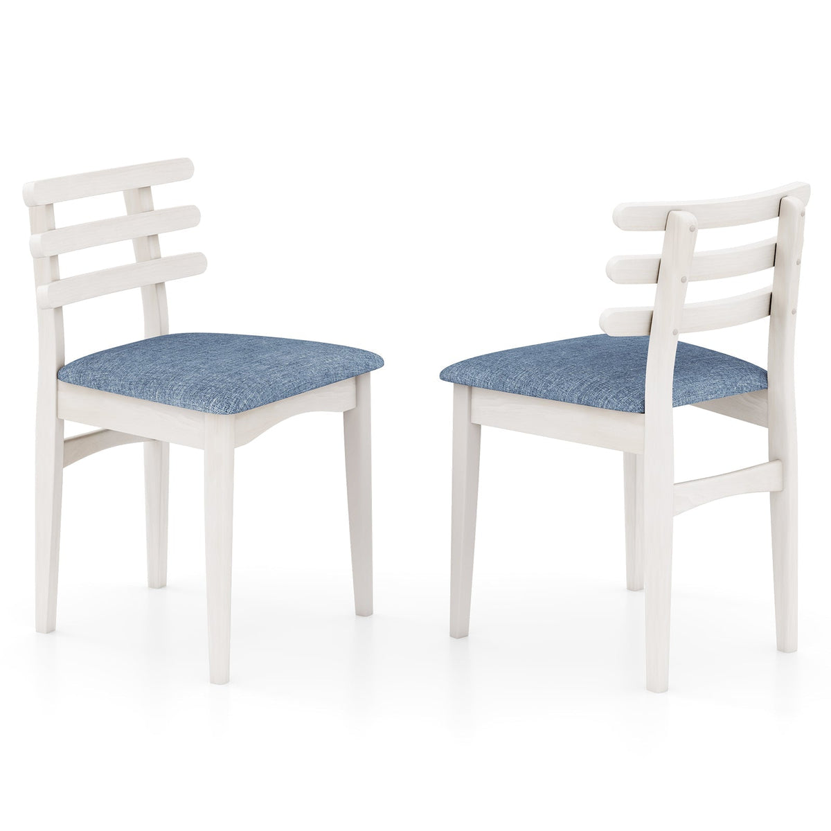 Sillas Auxiliares de Cocina de Tela con Estructura de Madera de Caucho y Asiento Acolchado-Blanco