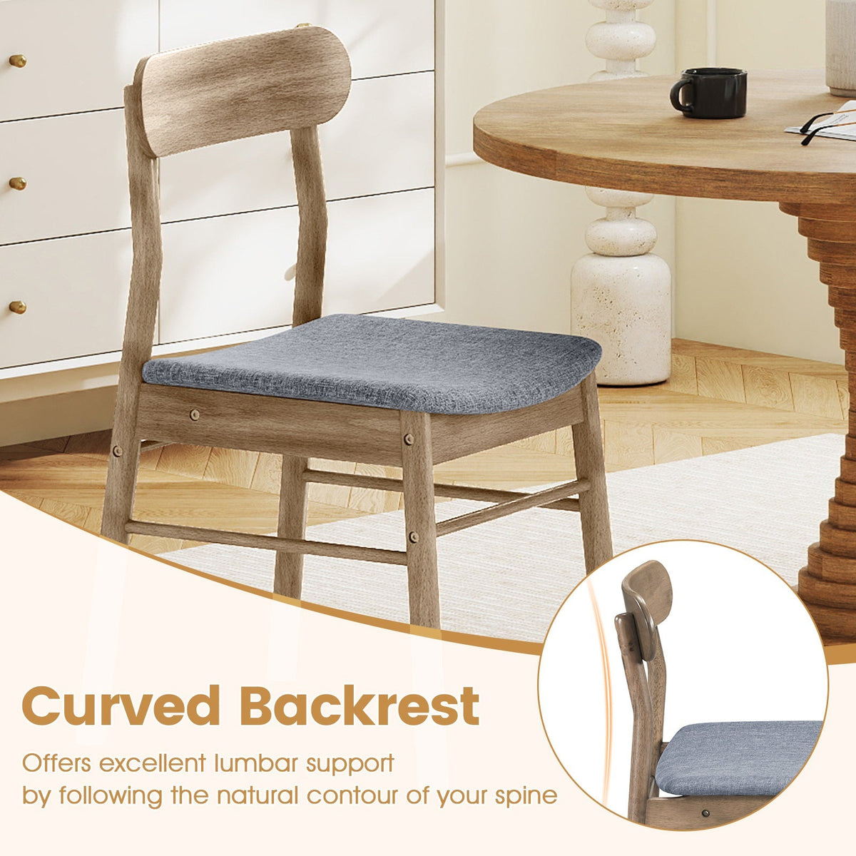 Fabric Upholstered Kitchen Armless Dining Chairs with Rubber Wood Frame Set of 4-Oak