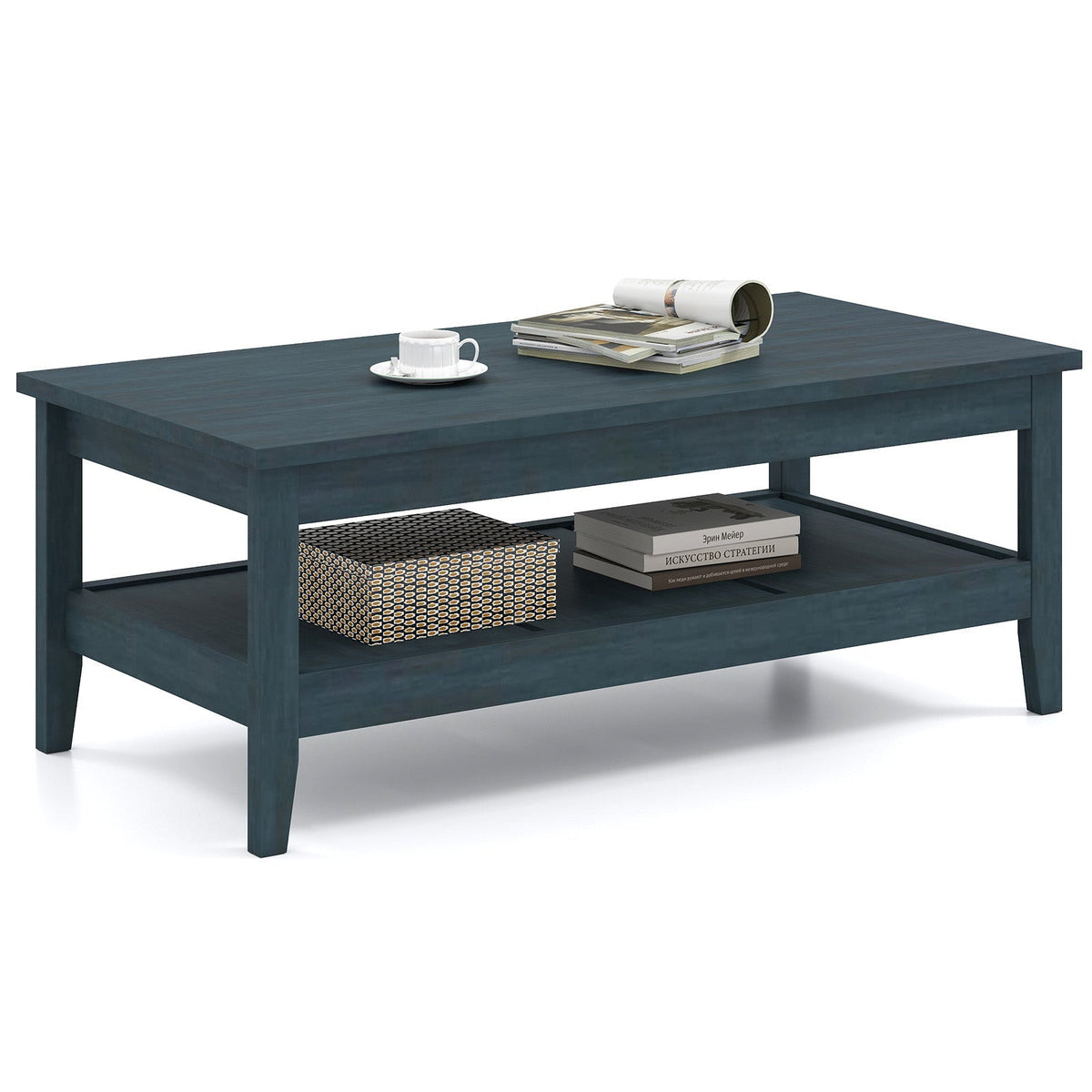 Farmhouse Coffee Table Rustic Cocktail Center Table with Thickened Tabletop