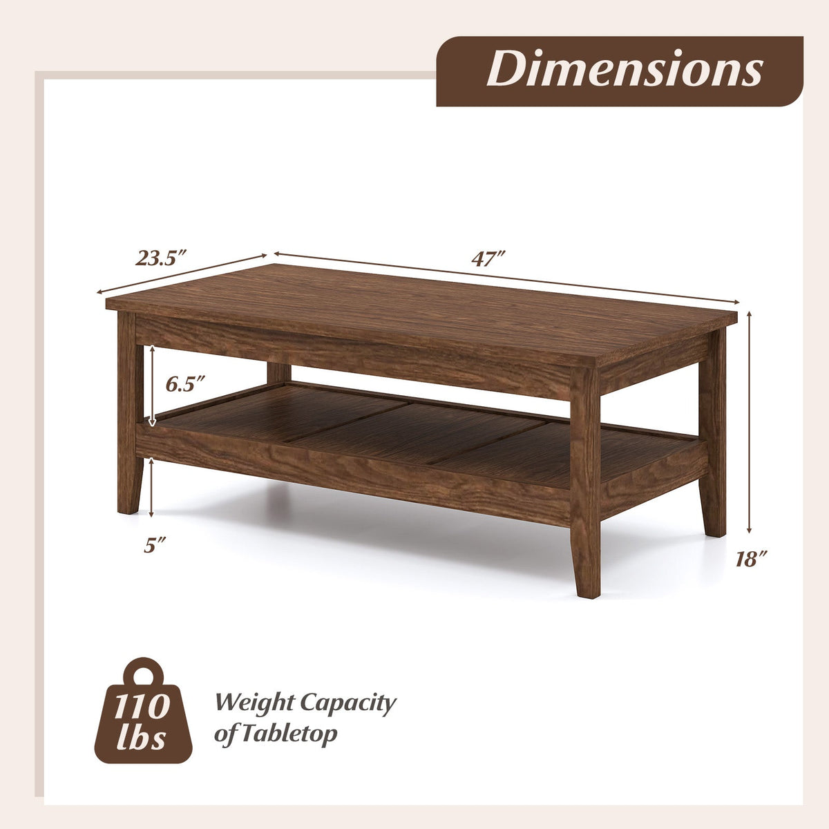 Farmhouse Coffee Table Rustic Cocktail Center Table with Thickened Tabletop